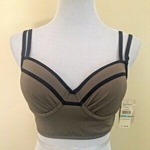 Tommy Bahama Taupe Navy Bikini Top 34C Piping Cropped Bra Molded Cup